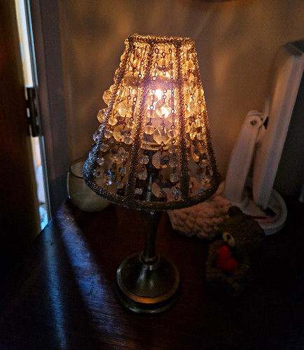 Silver metal table lamp beaded - table,