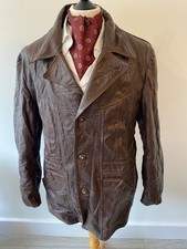 VINTAGE mens 70's BROWN LEATHER RETRO DESIGN JACKET BLAZER 44"