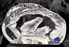 Vintage DARTINGTON GLASS Crystal Bull Frog Paperweight signed by Capredoni