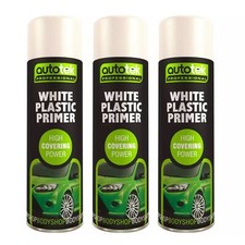 AutoTek White Plastic Primer Multi-Purpose Aerosol Spray Paint 500ml x3