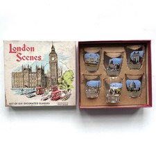 Boxed Set Of Six Vintage Shot Glasses With Different London Scenes C.1960s VGC