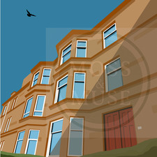'Glasgow Tenement' original Art Work Print 20x20cm Sqaure/A3 Poster Decoration