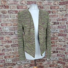 Topshop Jacket Yellow Pink UK 12 Knitted Fitted Blazer Open Front