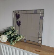 30x30cms Mackintosh Hearts purple Stained Glass effect mirror Handmade in the UK