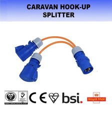 16 AMP TO 2 X 16 AMP SOCKETS 2WAY ORANGE SPLITTER 240V CARAVAN HOOK UP POWER 16A