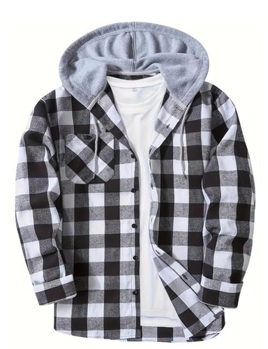 Men casual plaid hooded - men's,
