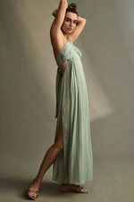 Anthropologie Maxi Dress Tie Back Halter pleated  SIZE M Mint Green