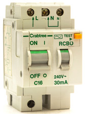 CRABTREE POLESTAR C16 RCBO 16 AMP 30mA 10kA 16A TYPE C DOUBLE POLE 602C/163