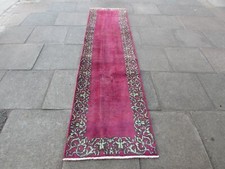 Vintage Shabby Chic Worn Traditional Hand Made Oriental Red Wool Runner 305x77cm