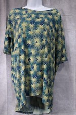 LulaRoe Irma Women's Short Sleeve Top Green/Blue/Gold Sparkles Size XS