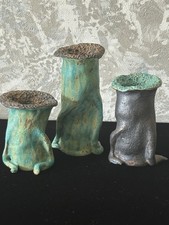 Studio Pottery Spill Vases X3