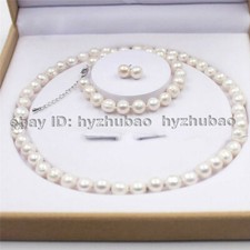 Genuine Natural Freshwater Cultured Pearl Necklace Bracelet Earrings Jewelry Set