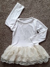 9 - 12 Months Baby Girls Tutu Bodysuit L Sleeve White Frilly Mesh Layered