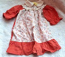 Vintage - 1970s Holly Hobbie Rag Doll Orange Floral Traditional Style Dress