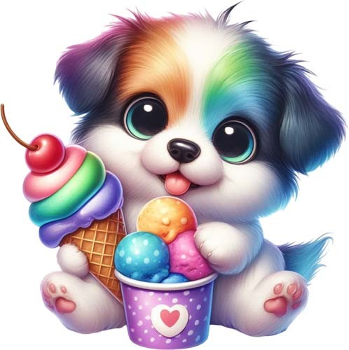 Puppy eating icecream wall art - puppy,