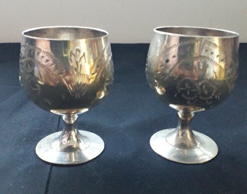 Vintage etched epns brass - 2x,