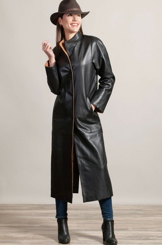 Women black leather long - black,