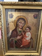 Hand-Painted Orthodox Christian Icon Virgin Mary & Child Jesus – Religious Art