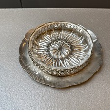 Vintage Round Glass Bon-Bon Dish In White Metal Holder diameter 20cm