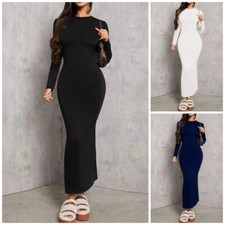 WOMEN LONG SLEEVE DRESS SEXY ROUNDNECK BODYCON MAXI DRESS SLIM FIT DAILY OUTFIT