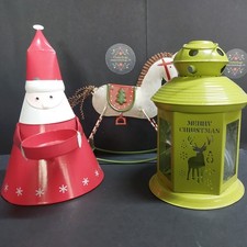 Christmas Decorations 2x Metal Tealight Holders & 1x Metal Rocking Horse