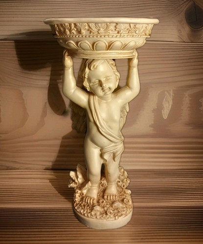 Vtg angel bowl beige plaster - w,
