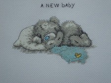 Completed Cross Stitch Tatty Teddy  " A New Baby " Birth  Sampler
