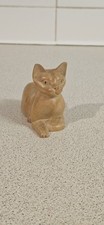 Lovely Vintage Hand Carved Wooden Cat Lying Down Figurine Ornament 8cm Tall