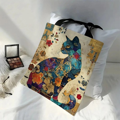 Cat floral tote bag retro - floral,