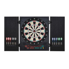 HOMCOM Electronic Dartboard In Case LED Scoreboard w/ 12 Darts 30 Heads Cabinet
