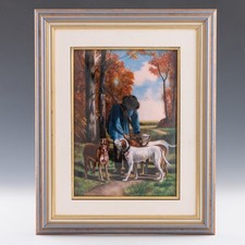 Limoges Enamel - Gamekeeper and Dogs by Michel Bétourné