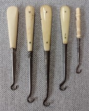 Vintage Button Hooks with White Handles. Set of five. Free UK Postage.