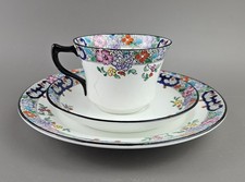 Sutherland Pottery Teacup & Saucer Set Blue Victoria Floral Patt Collectible Vtg