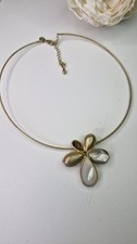 Virgin Vie brushed gold tone wire Choker flower pendant necklace
