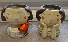 2 X Roogoo Succulent Planters Girl Head With Drain Hole Delightful