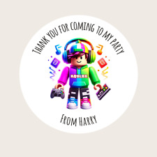 Personalised Round Birthday Party Sweet Bag Stickers Kids Boy Roblox Design