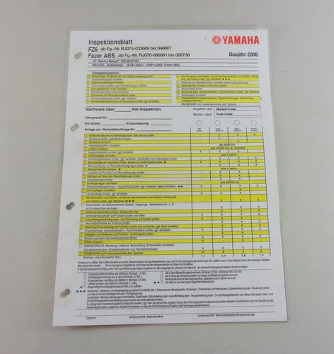 Inspection sheet yamaha fz6 - inspection,