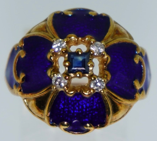 14k blue guilloche enamel - blue,