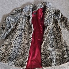 Vintage Faux Leopard Print Fur Coat, M