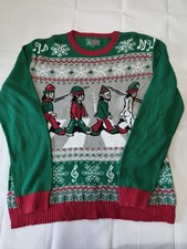 Ugly Christmas Sweater Xmas The Beatles Abbey Road Elves Elf Santa Knit Size XXL