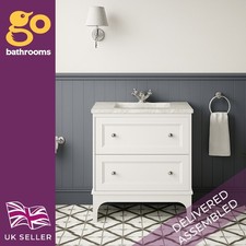 800 White Vanity Unit Traditional 2 Drawer Bathroom Sink Cabinet & Marble Top
