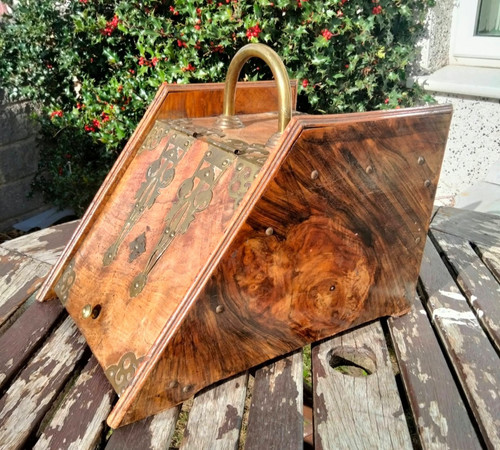 Antique walnut coal box - ,, liner