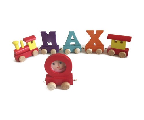 Colourful wooden name - colourful, train