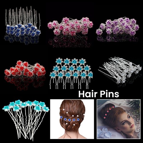 Diamante flower hair pins - diamante,
