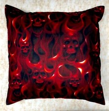 Flaming Skull Cushion Cover Case fits 18" x 18" Alexander Henry Cotton Halloween