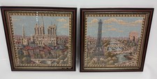 Vintage French Gobelin Style Small Tapestries Paris Notre Dame & City Scape.