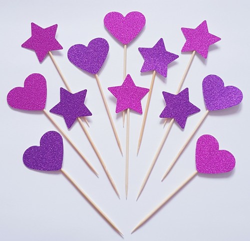Glitter pink purple stars - 12,