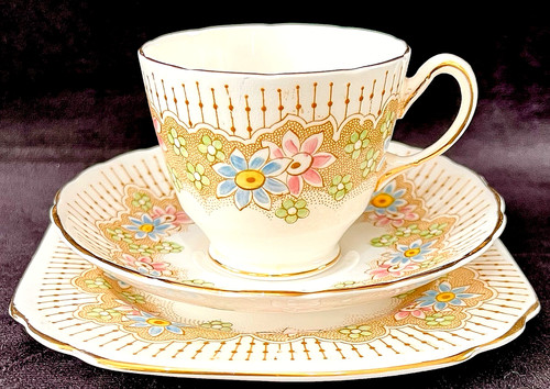 Vintage art deco floral bone - art,