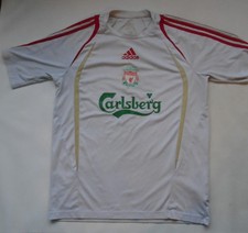 Liverpool FC 2009 10 Season Training Warm Up Shirt Off White Carlsberg M Medium