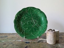 Antique England Vintage Green Leaf Majolica Plate Fruit Blackberry Cabbage Ware 